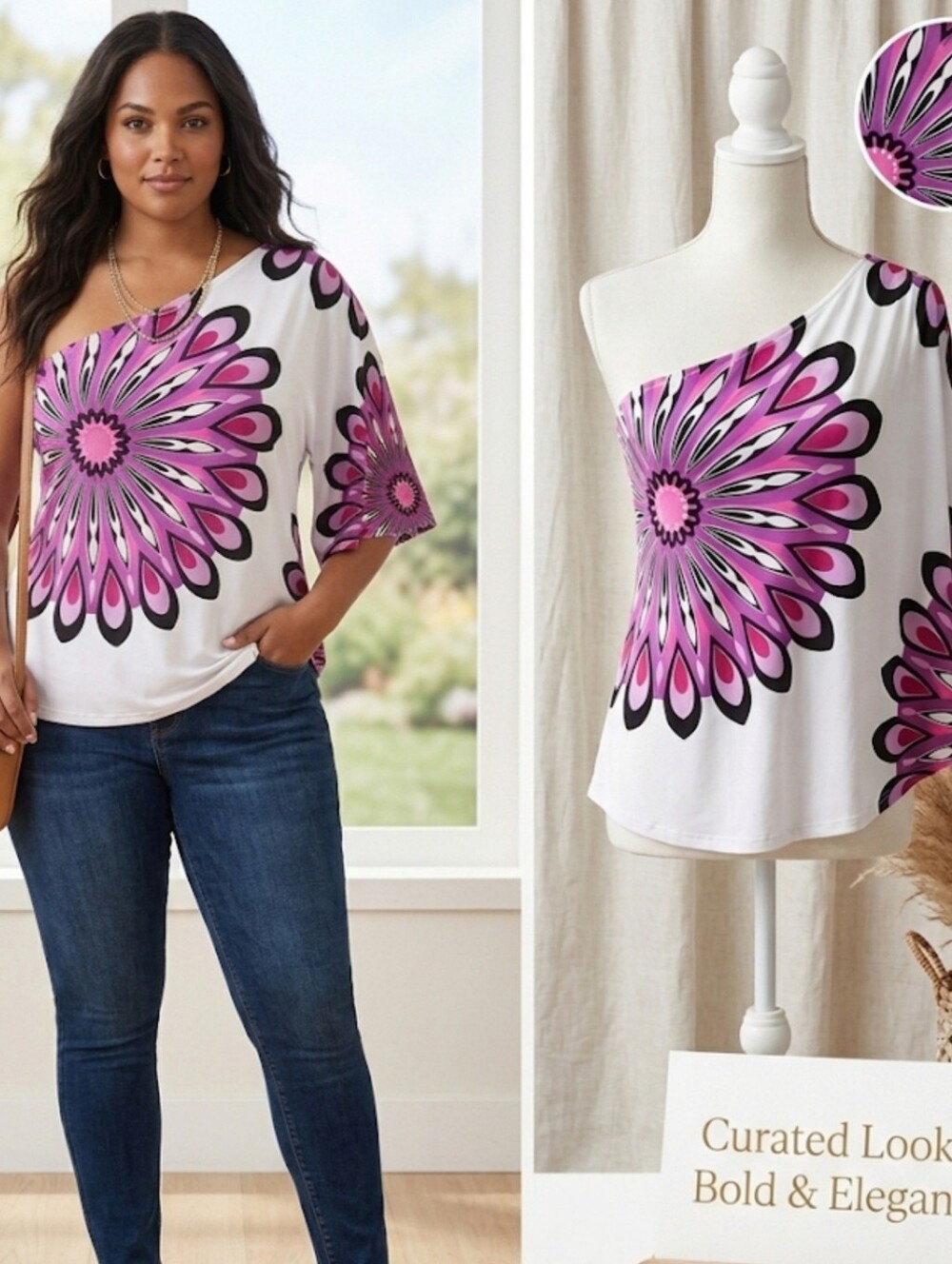 Chic Purple and White Floral Top
